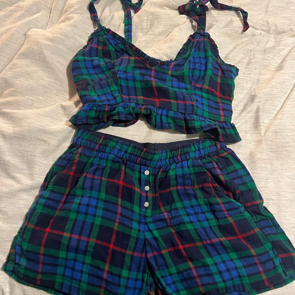 Aerie Plaid Pajama Set - Red, Blue, and Green